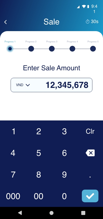 Hifi sale amount keypad in VND with 000 and 00 keys