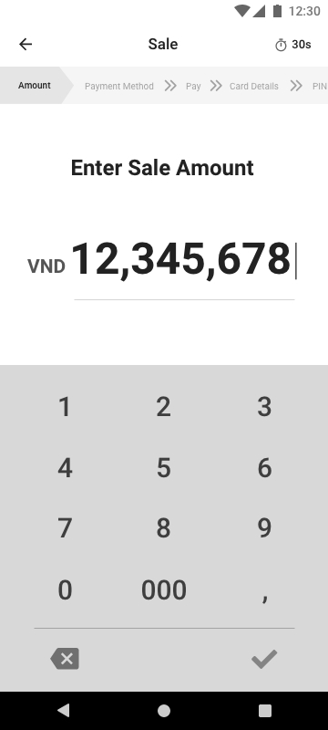 Lofi sale amount keypad in VND with a 000 key
