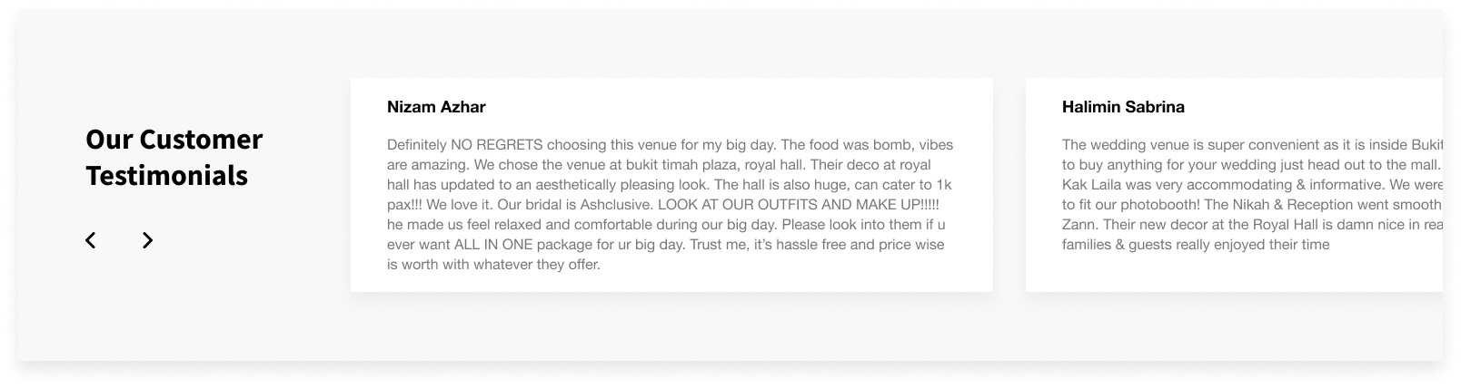 Customer testimonials carousel