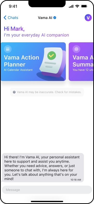 Vama AI home with the Action Planner card