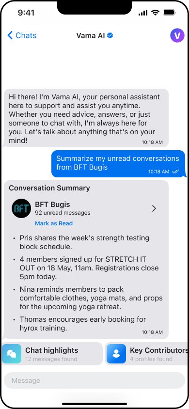 Generated conversation summary for the BFT Bugis chat, with Mark as Read