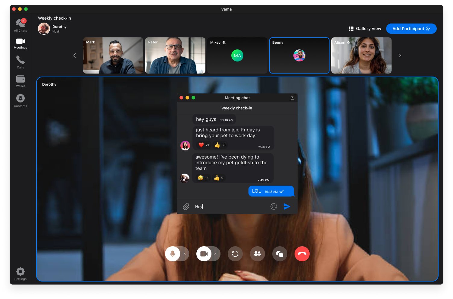 In-meeting chat as a floating pop-up window