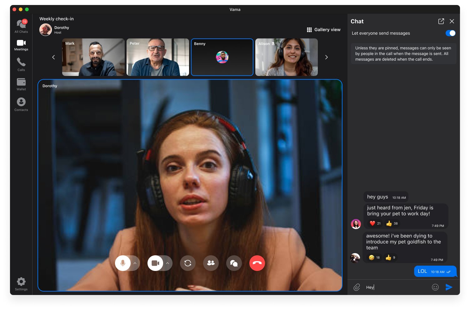 In-meeting chat open in the right sidebar