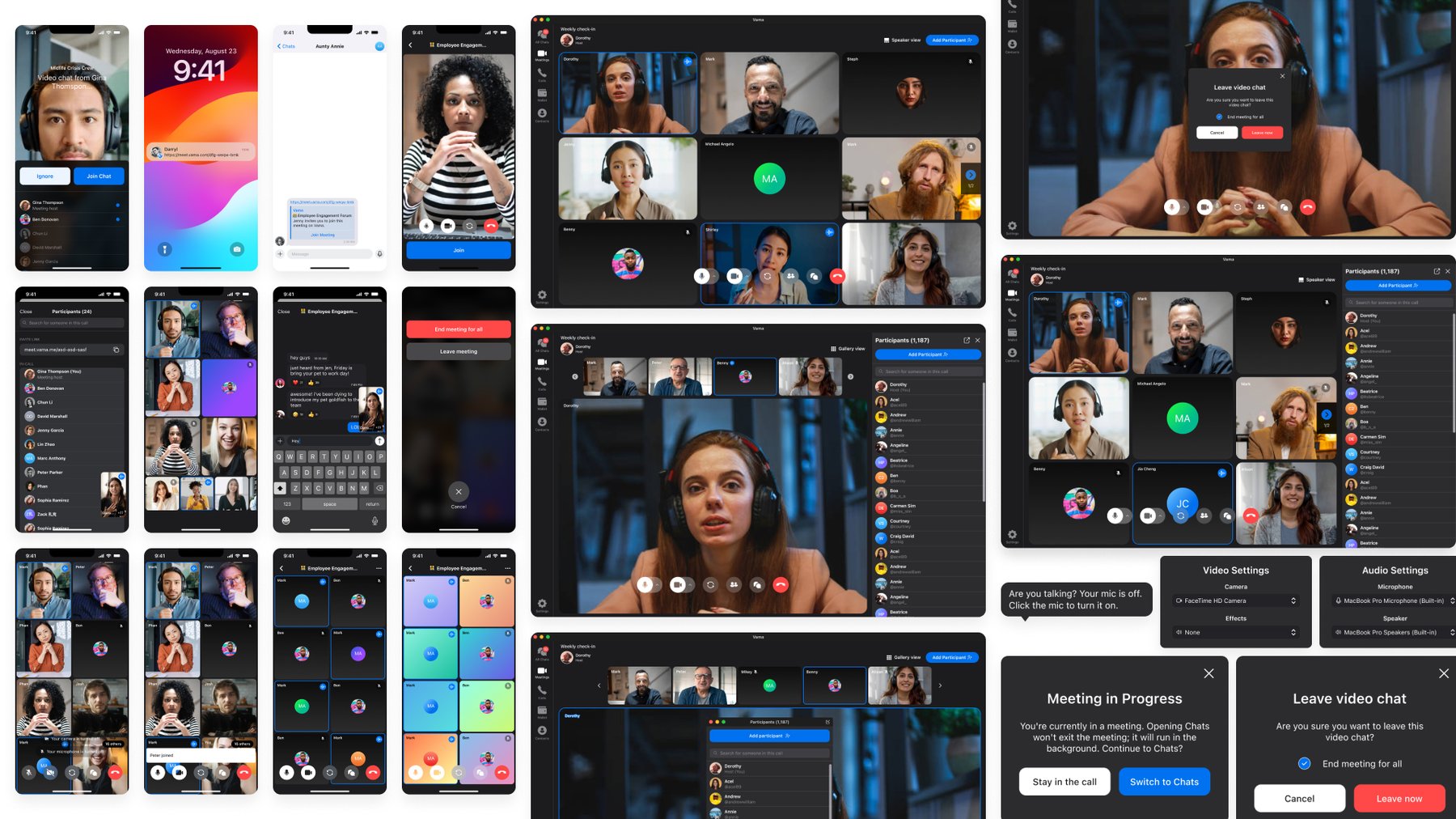 Spread of further Meetings screens for mobile and desktop