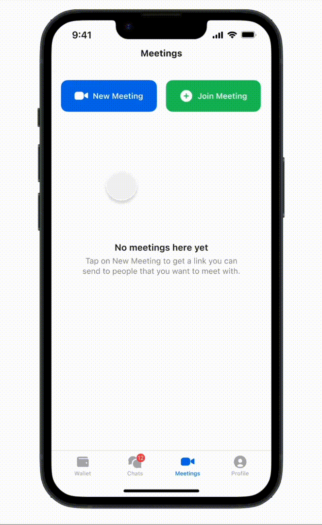 Animated prototype: creating a new meeting, adding participants and joining