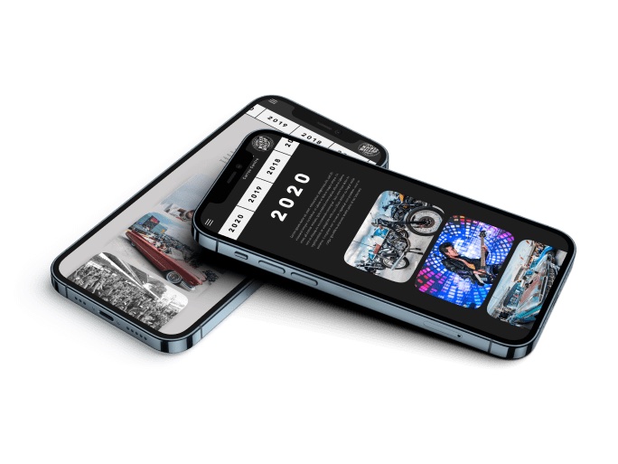 Two phones showing the mobile timeline in landscape
