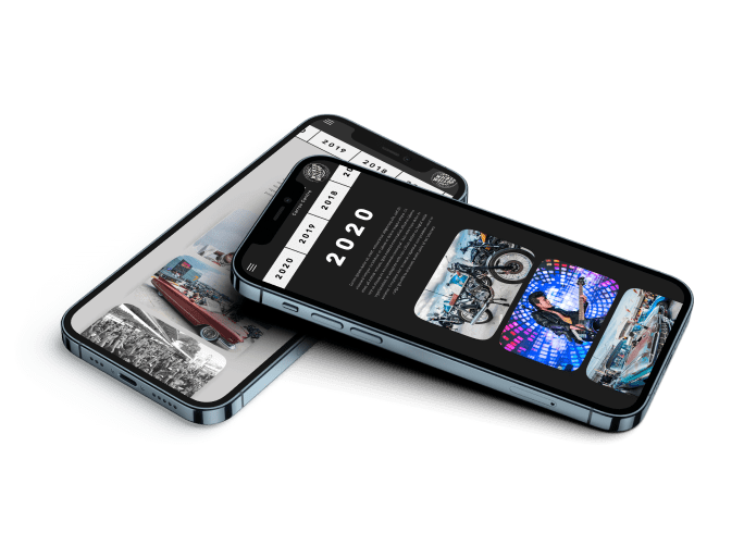 Two phones showing the mobile timeline in landscape